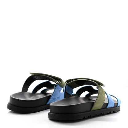 Hermes Suede Goatskin Womens Chypre Sandals 37 Bleu Cameo Vert 4 of 11