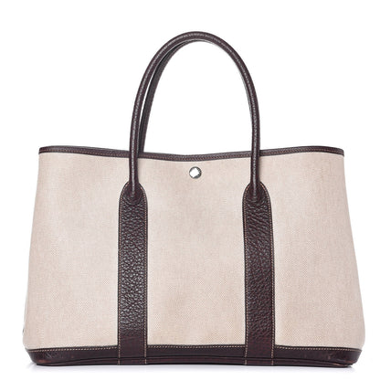 Hermes Buffle Skipper Toile Garden Party 36 MM Tote Marron Fonce 1 of 12