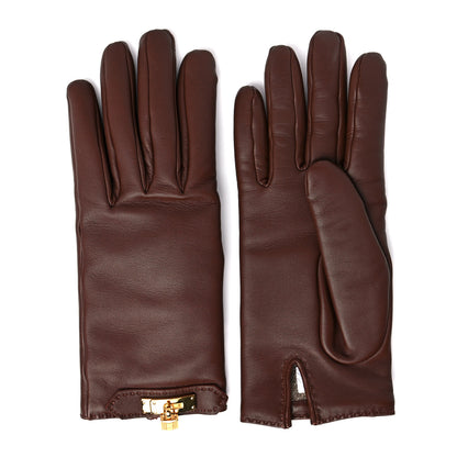 Hermes Lambskin Soya Kelly Lock Gloves 7.5 Brown 1 of 10