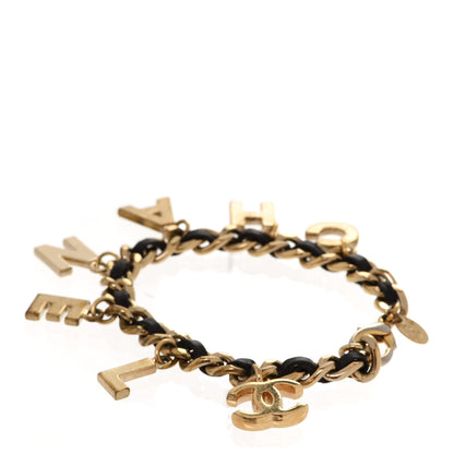 Chanel Lambskin Chain Logo Charms Bracelet Black Silver 2 of 5