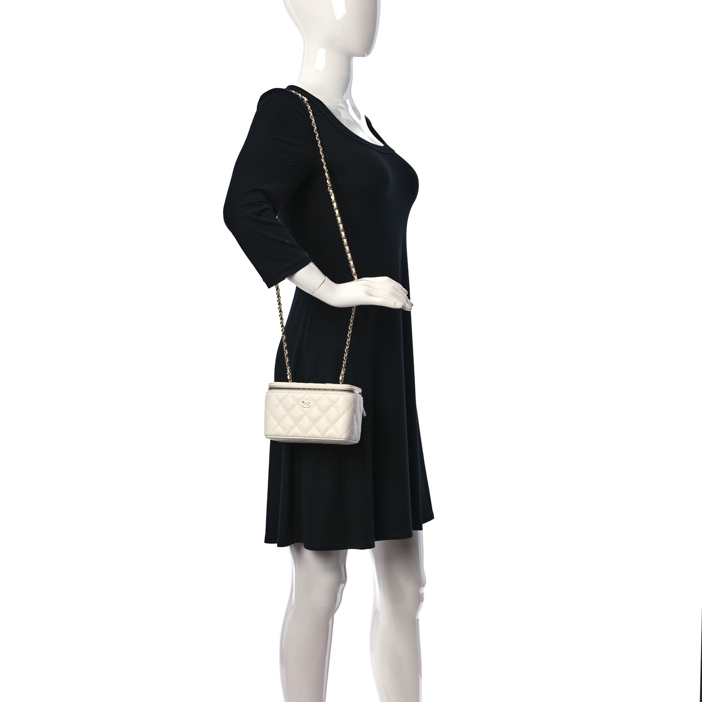 Caviar Quilted Small Vanity Case With Chain White
