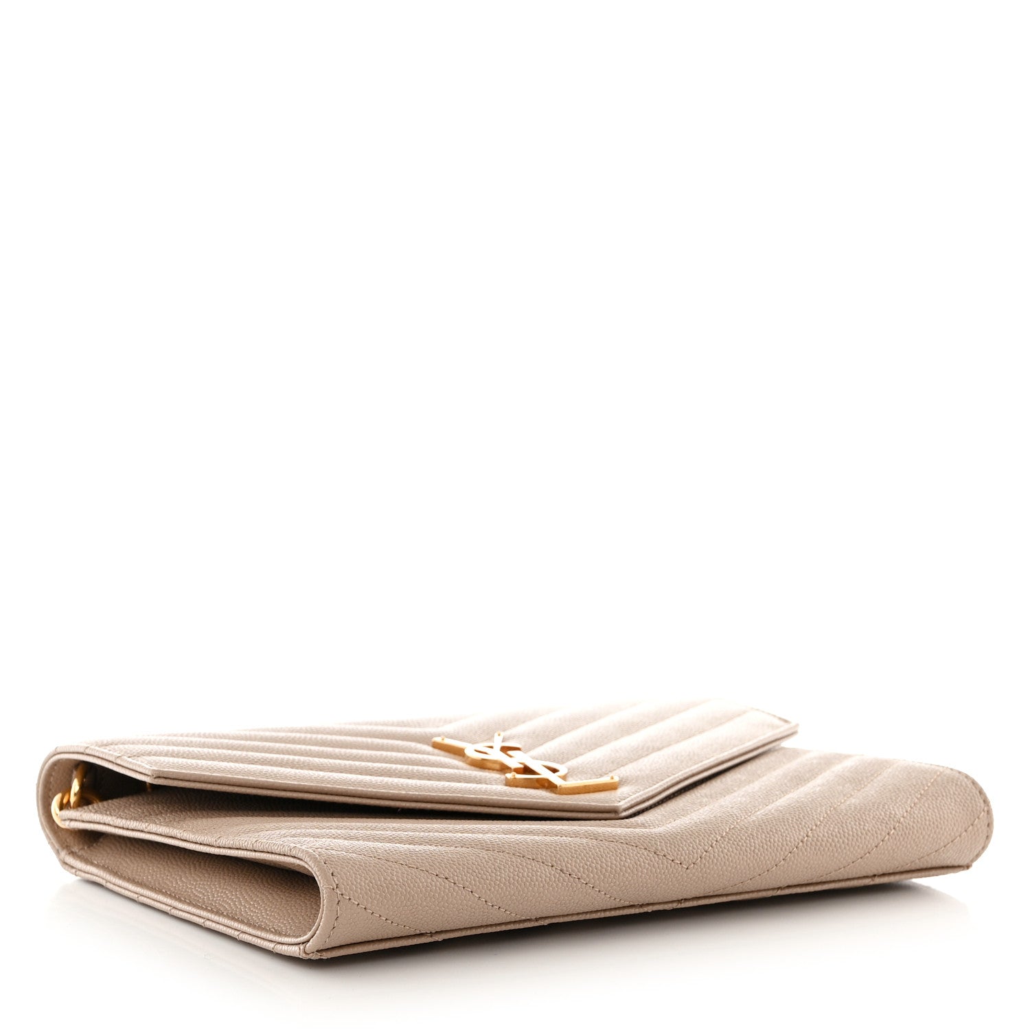 Saint Laurent Grain De Poudre Matelasse Chevron Monogram Envelope Clutch Dark Beige 4 of 8