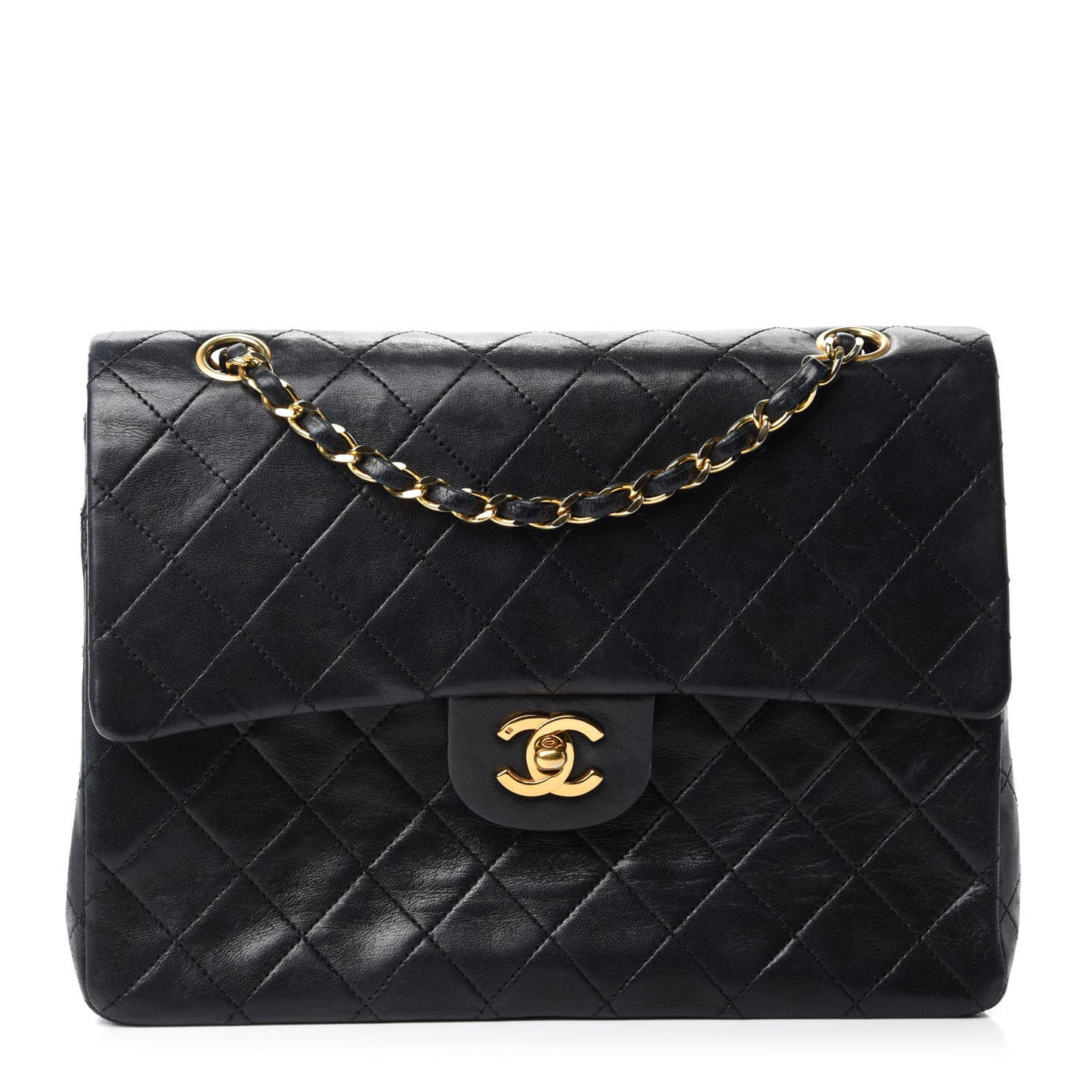 Lambskin Quilted Medium Double Flap Black