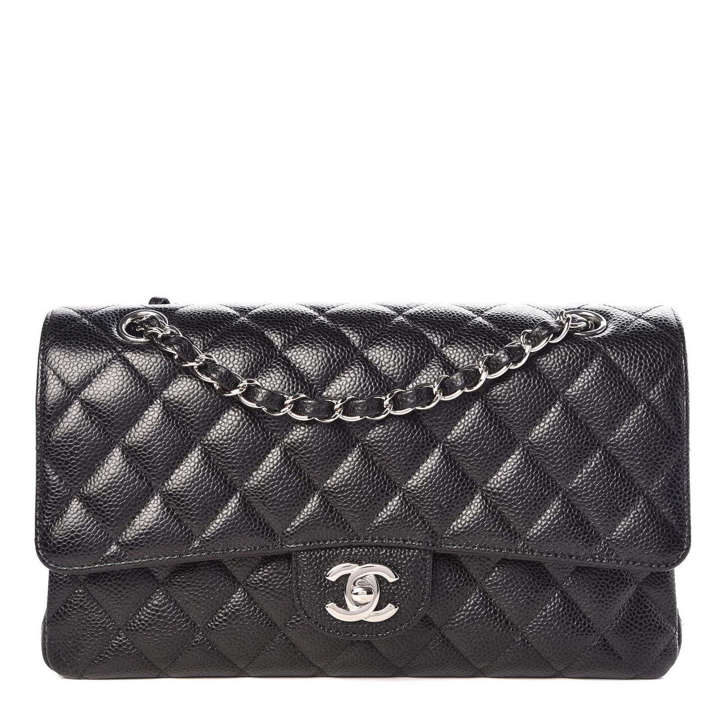 Caviar Quilted Medium Double Flap Black