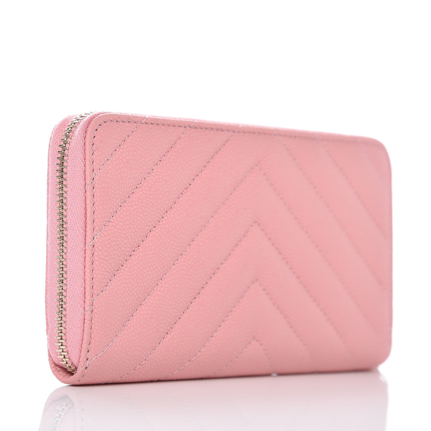 Chanel Caviar Chevron Quilted Small Zip Around Wallet Pink 3 of 10