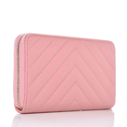 Chanel Caviar Chevron Quilted Small Zip Around Wallet Pink 3 of 10