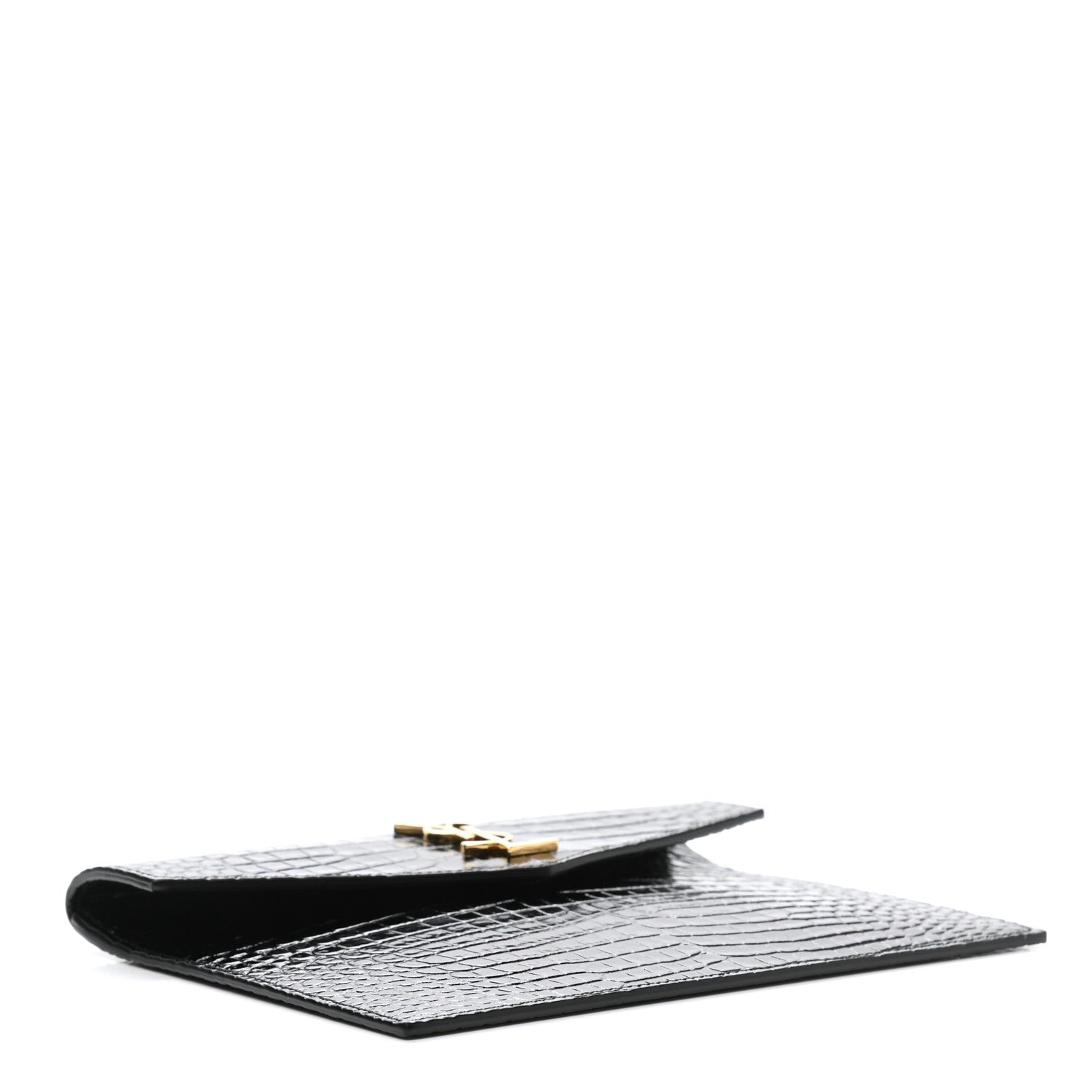 Saint Laurent Calfskin Crocodile Embossed Monogram Uptown Baby Pouch Black 3 of 6
