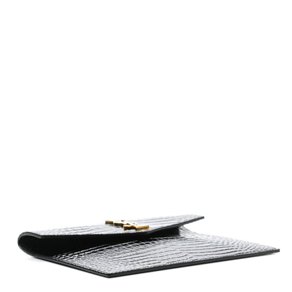 Saint Laurent Calfskin Crocodile Embossed Monogram Uptown Baby Pouch Black 3 of 6