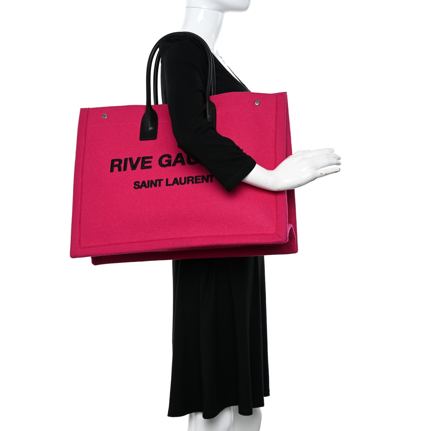 Saint Laurent Wool Rive Gauche Tote Fuchsia 2 of 12