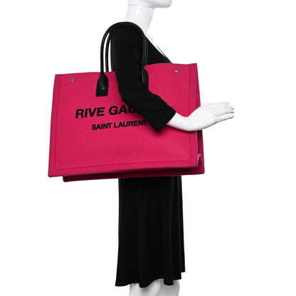 Saint Laurent Wool Rive Gauche Tote Fuchsia 2 of 12