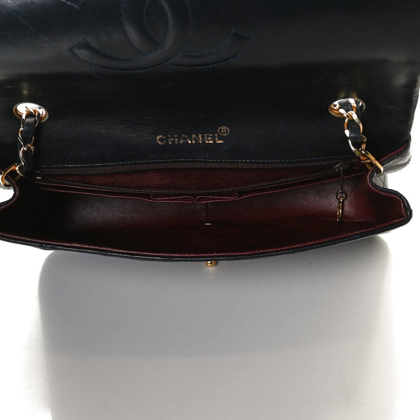 Lambskin Quilted Small Single Flap Navy