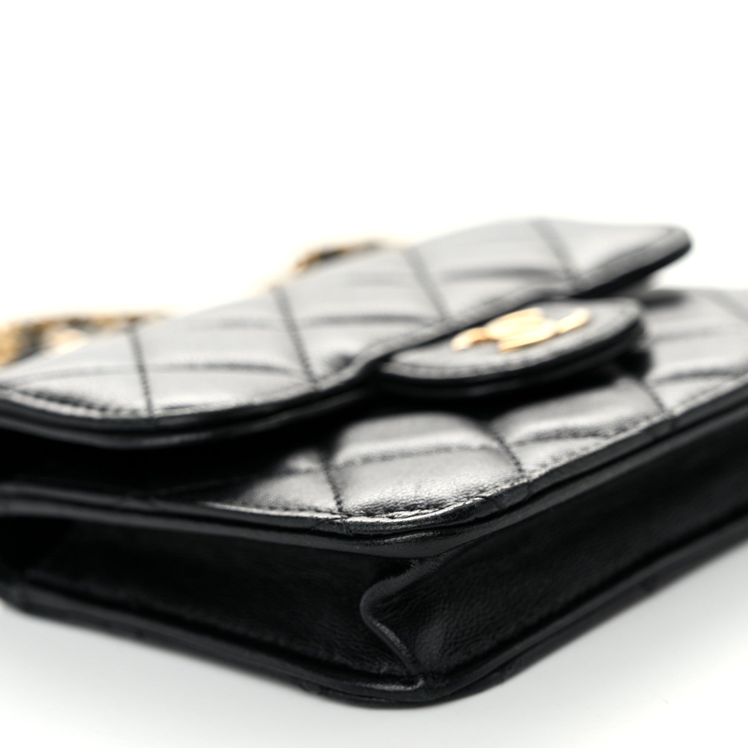 Chanel Lambskin Quilted Top Handle Flap Coin Purse With Chain Black 10 of 12