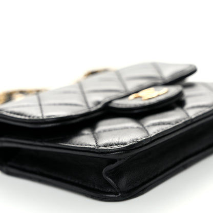 Chanel Lambskin Quilted Top Handle Flap Coin Purse With Chain Black 10 of 12