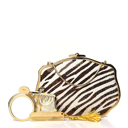 Judith Leiber Swarovski Crystal Zebra Minaudiere Clutch Brown White Gold 3 of 10