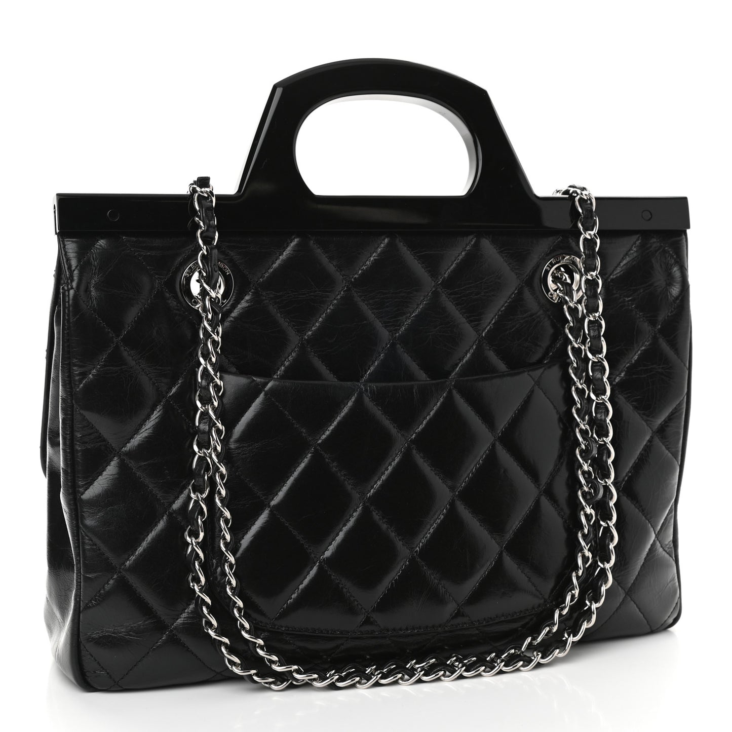 Glazed Calfskin Quilted Small CC Delivery Tote Black