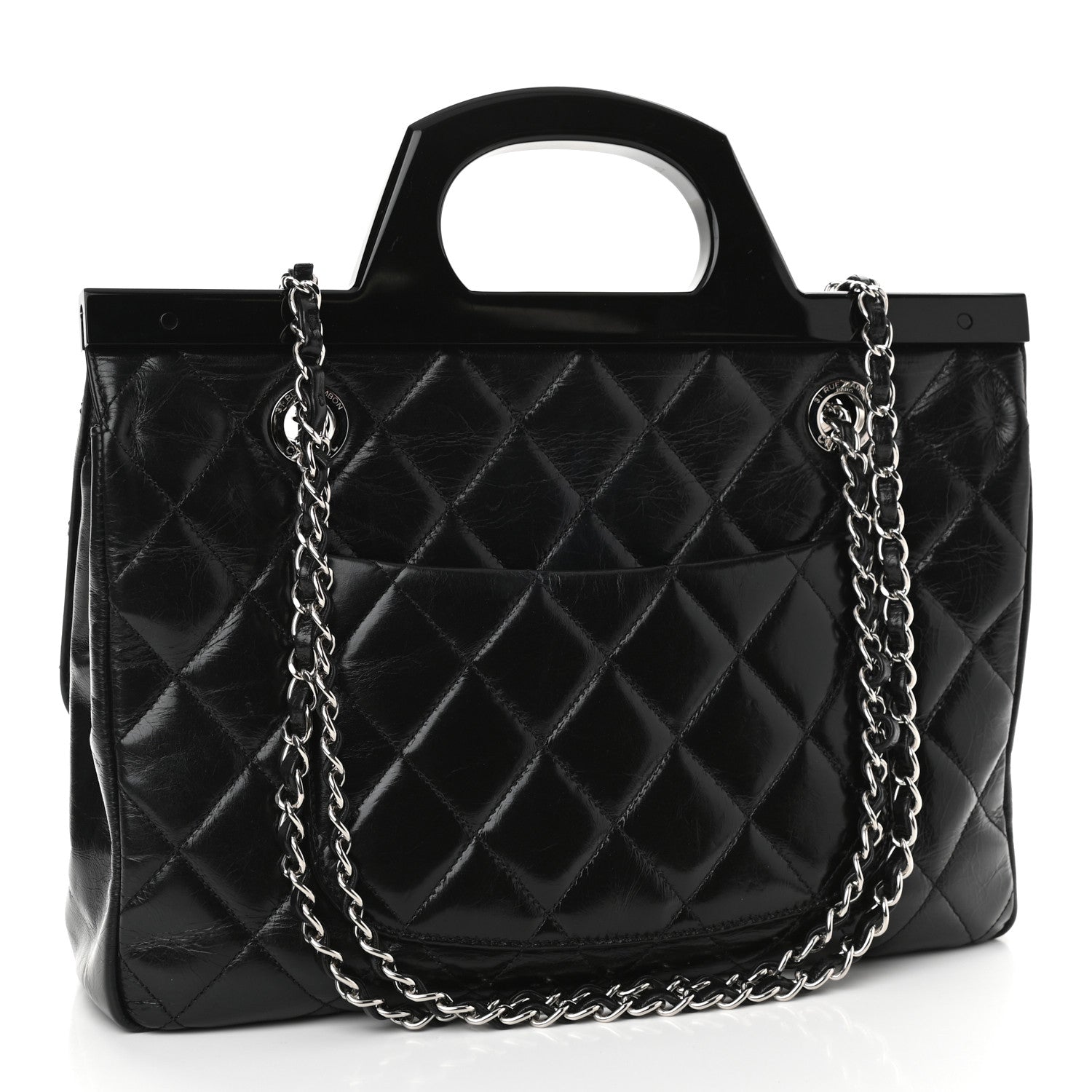 Chanel Glazed Calfskin Quilted Small CC Delivery Tote Black 3 of 9