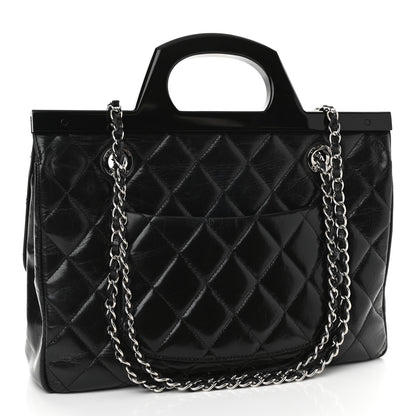 Chanel Glazed Calfskin Quilted Small CC Delivery Tote Black 3 of 9