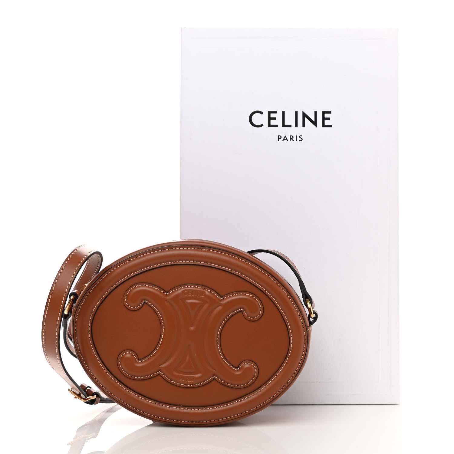 Celine Smooth Calfskin Cuir Triomphe Oval Bag Tan 1047225