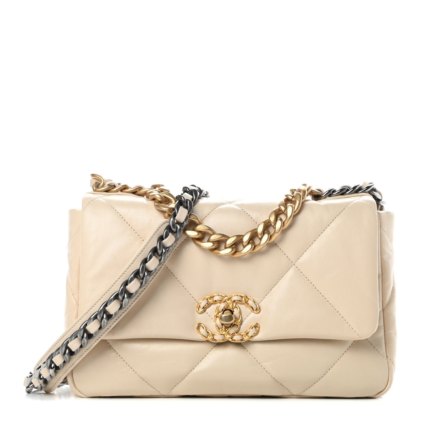 Lambskin Quilted Medium Chanel 19 Flap Light Beige