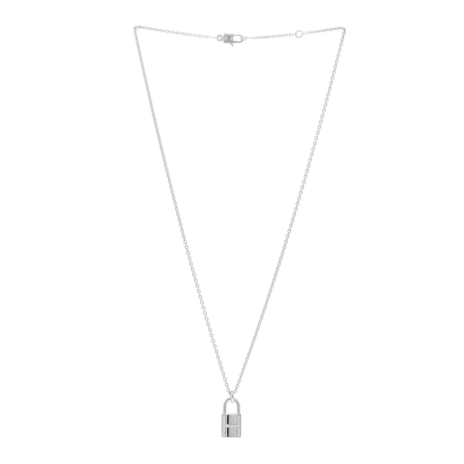 Hermes 18K White Gold Diamond Amulettes Cadenas Pendant Necklace 3 of 6
