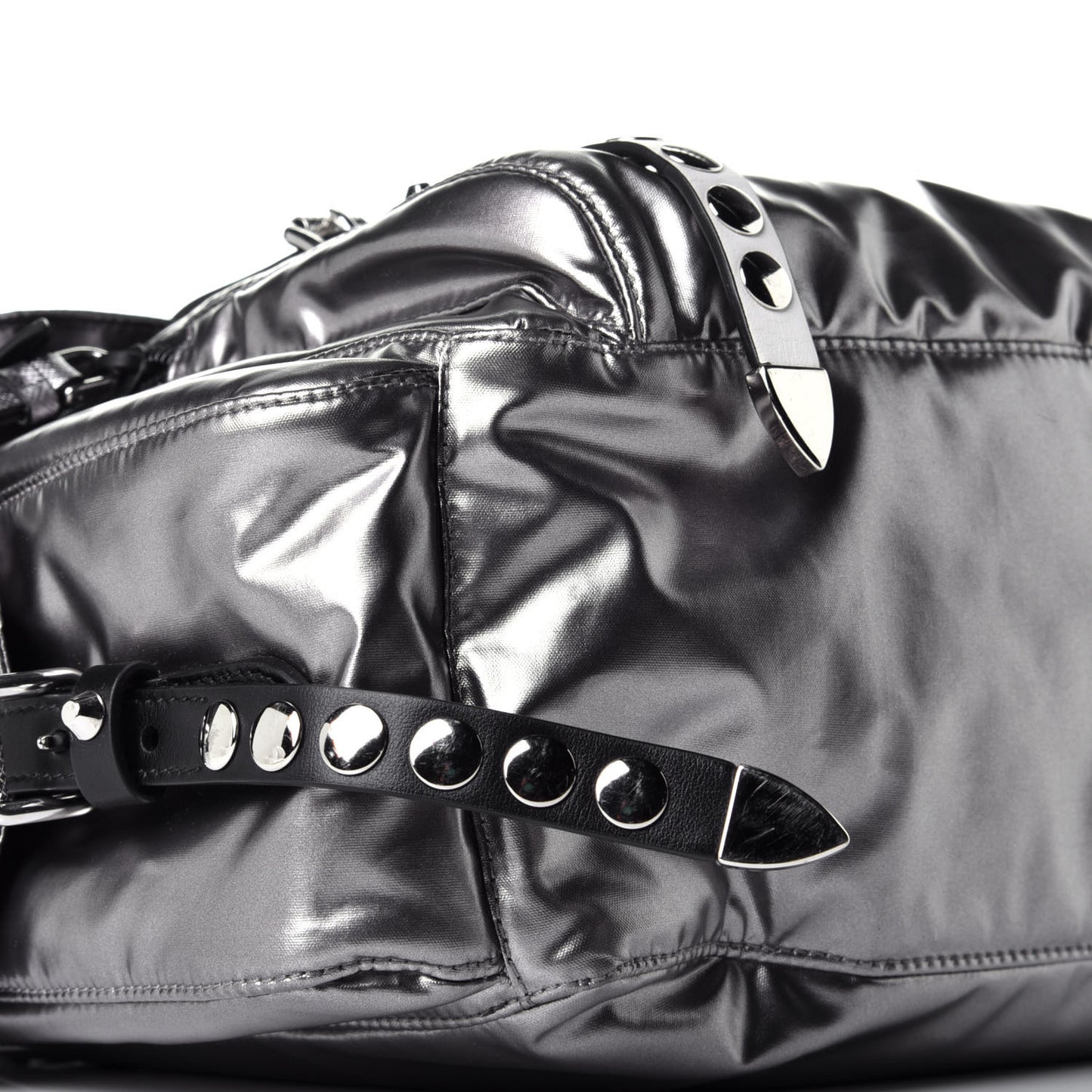 Metallic Nylon Studded Messenger Bag Ferro Black