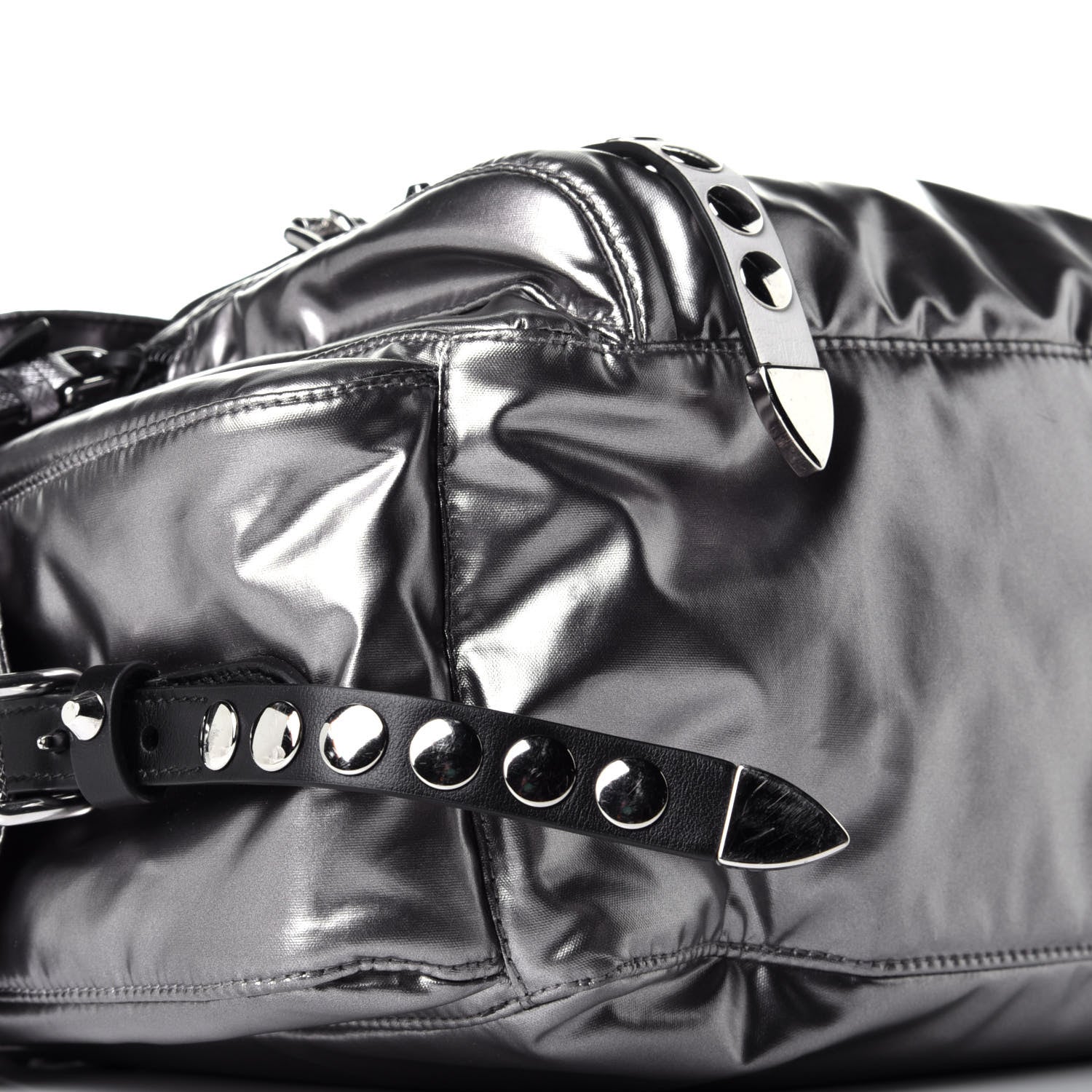 Prada Metallic Nylon Studded Messenger Bag Ferro Black 7 of 8
