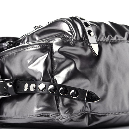 Prada Metallic Nylon Studded Messenger Bag Ferro Black 7 of 8