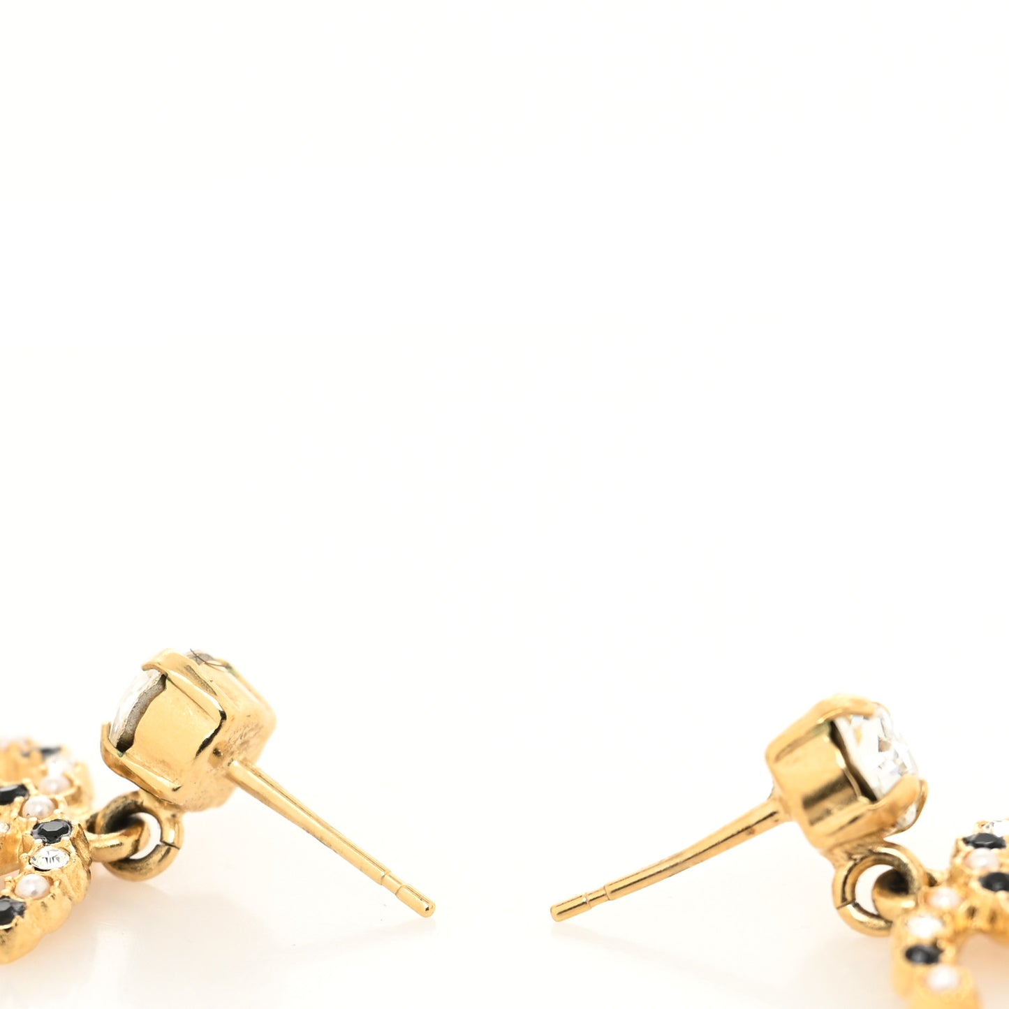 Resin Crystal Pearl CC Drop Earrings Gold Black