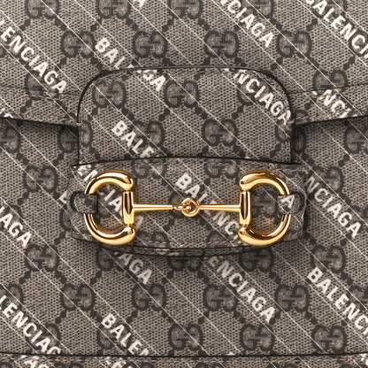 Gucci X BALENCIAGA GG Supreme Monogram Logo Print Horsebit 1955 Shoulder Bag Beige Ebony 9 of 11