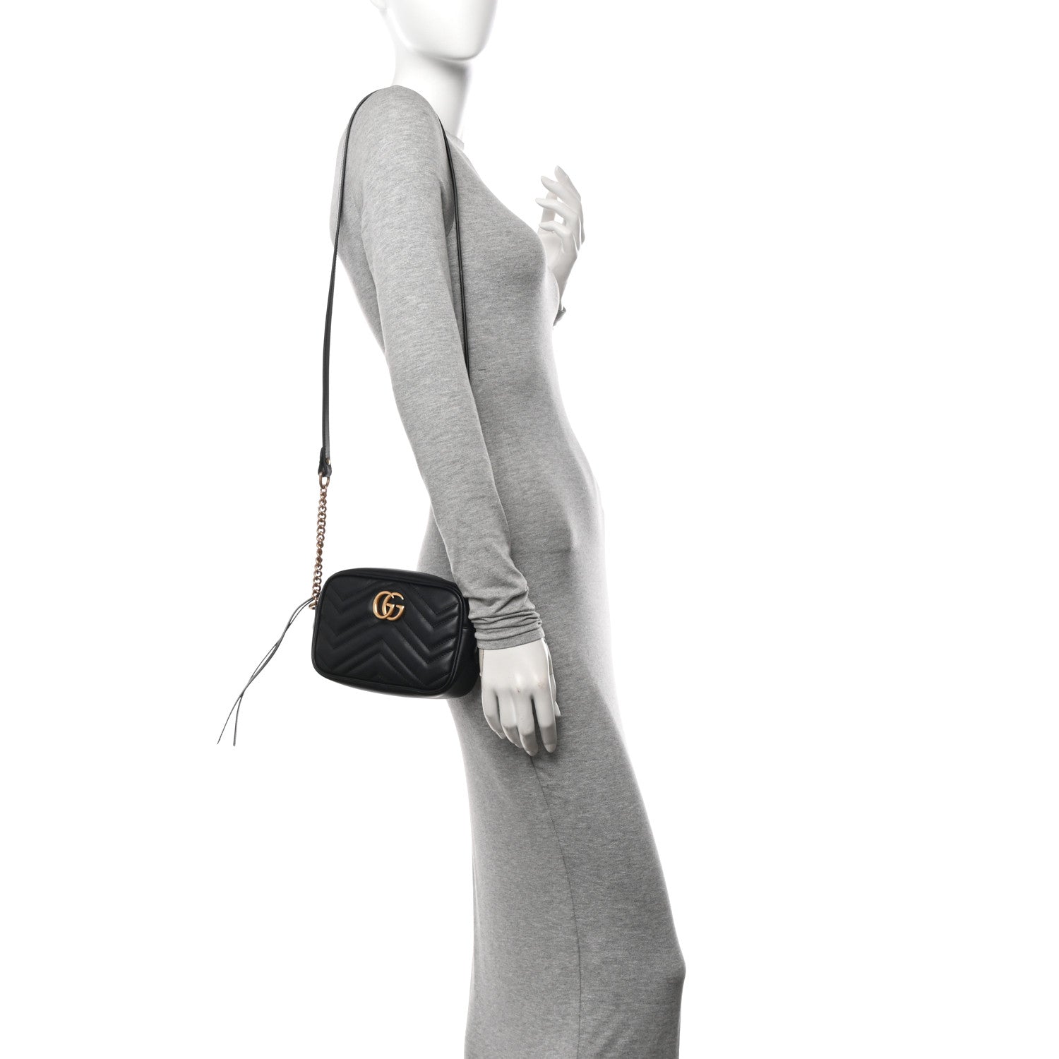 Gucci Calfskin Matelasse Mini GG Marmont Chain Shoulder Bag Black 2 of 11