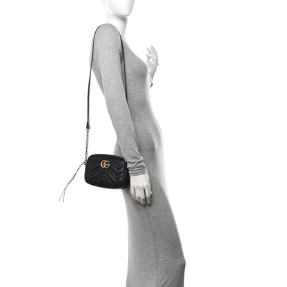 Gucci Calfskin Matelasse Mini GG Marmont Chain Shoulder Bag Black 2 of 11