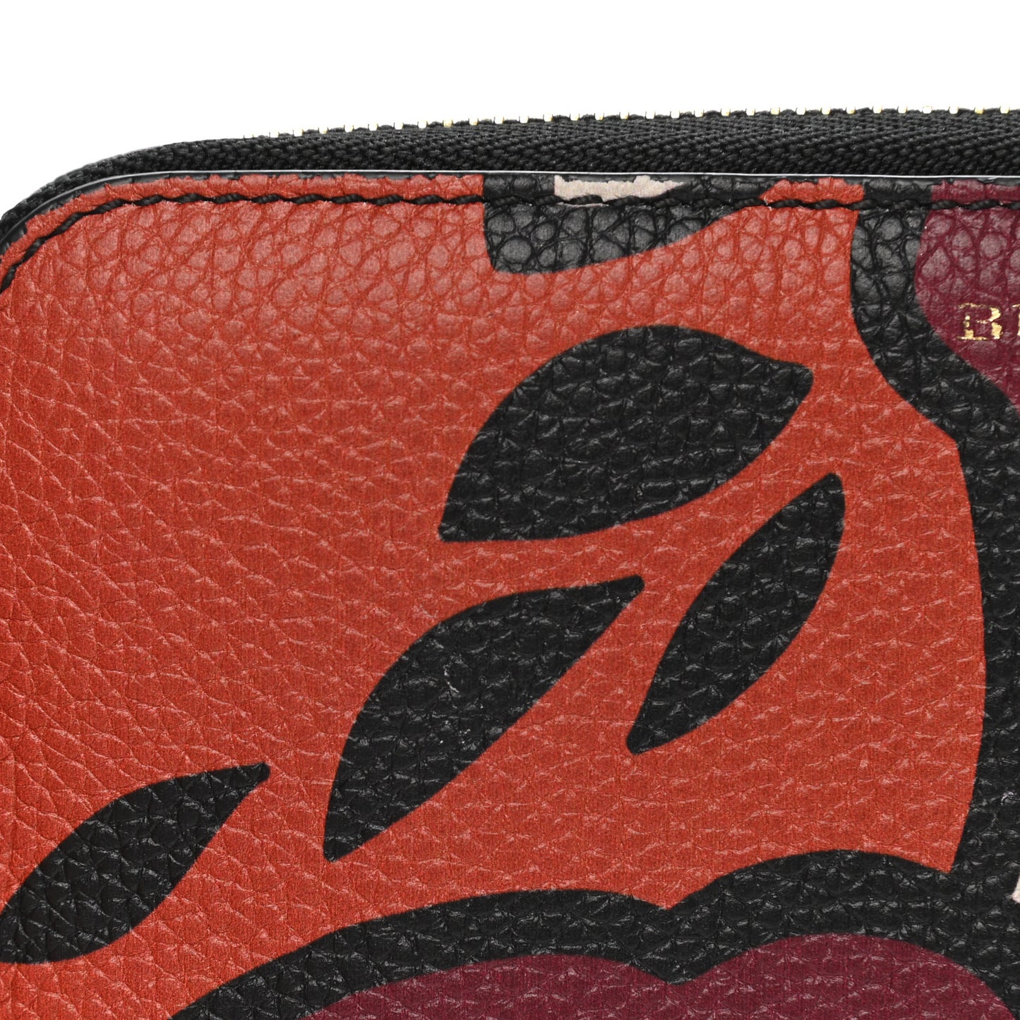 Calfskin Floral Print Zip Around Wallet