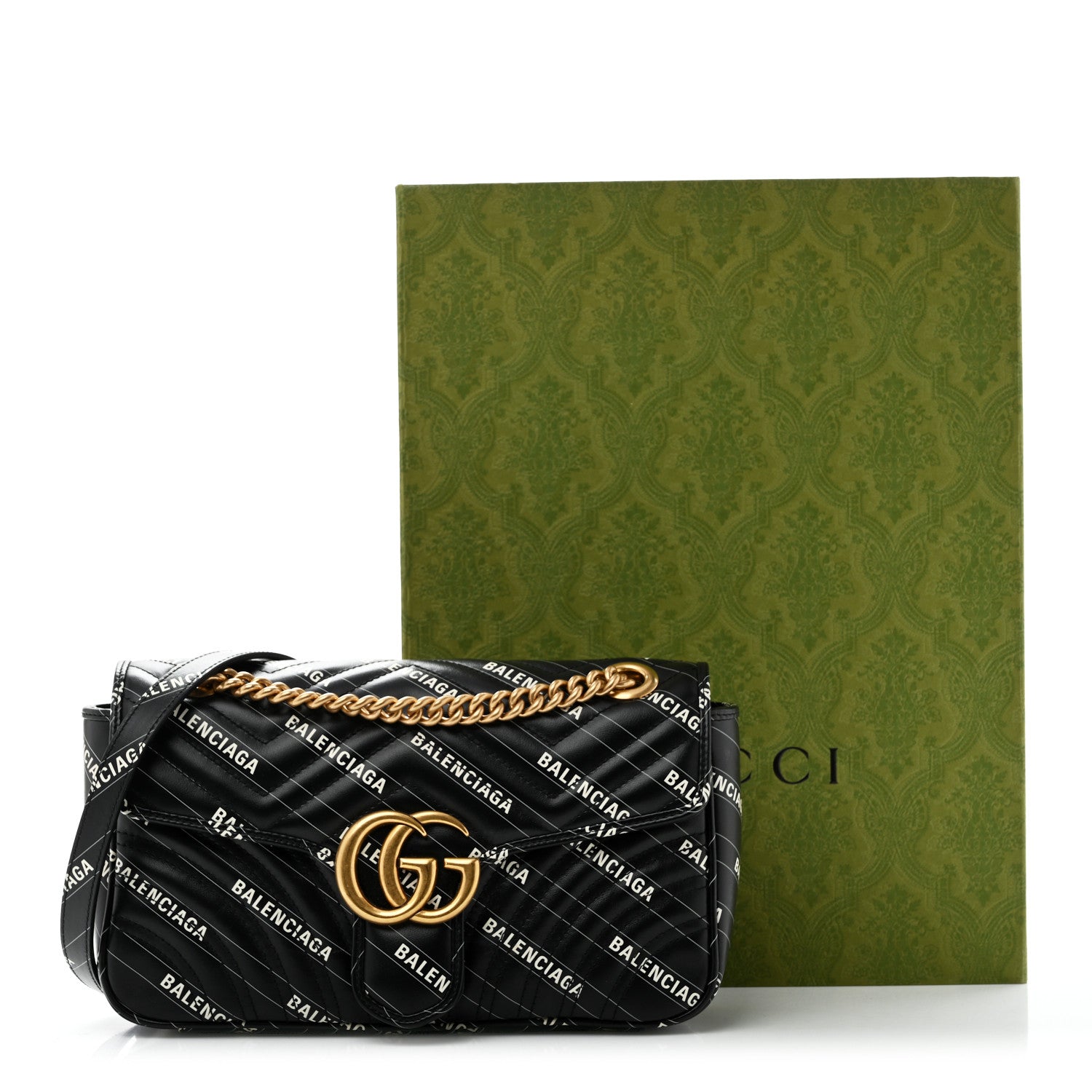 Gucci X BALENCIAGA Calfskin Matelasse Logo Print Small GG Marmont Shoulder Bag Black 13 of 13