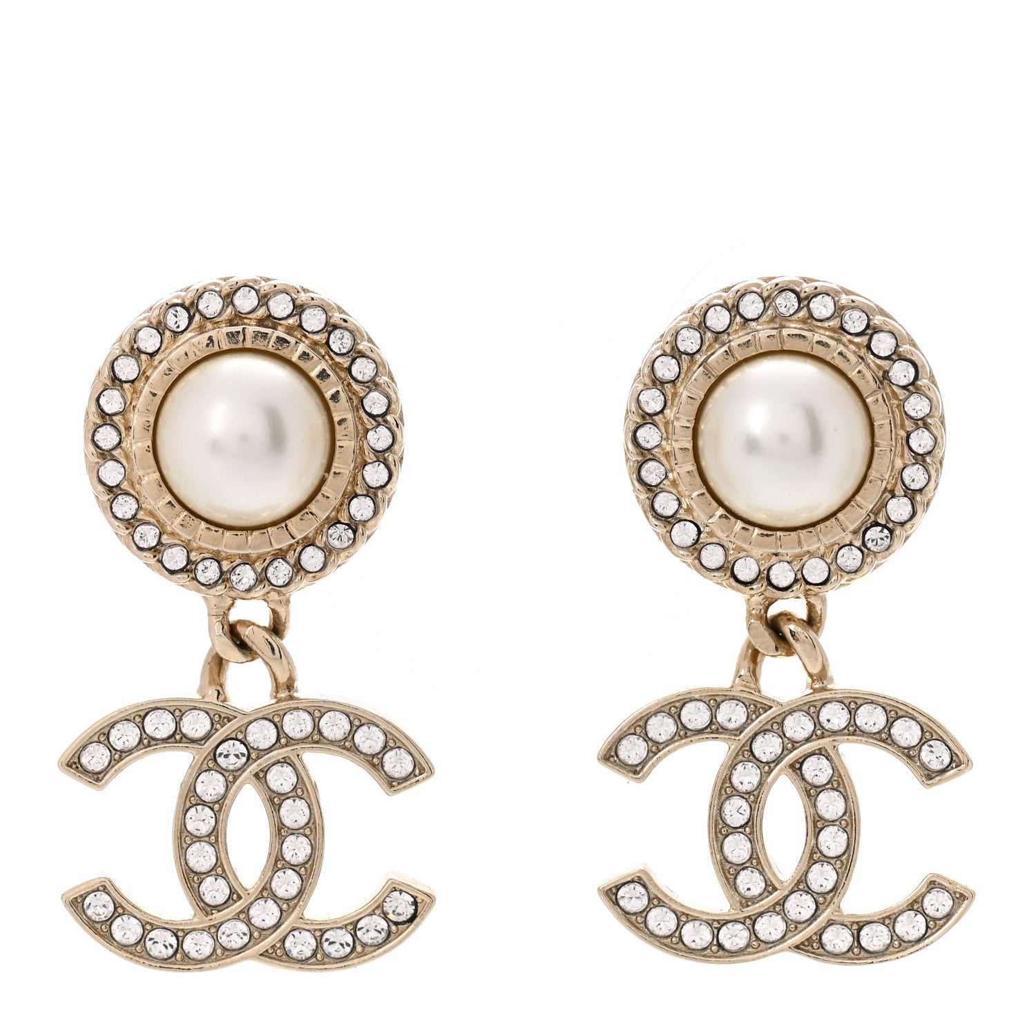 Chanel Crystal Pearl Bow-tiful CC Drop Earrings Gold 1 of 5