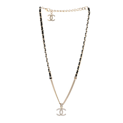 Chanel Lambskin Crystal CC Chain Pendant Necklace Black Gold 3 of 7