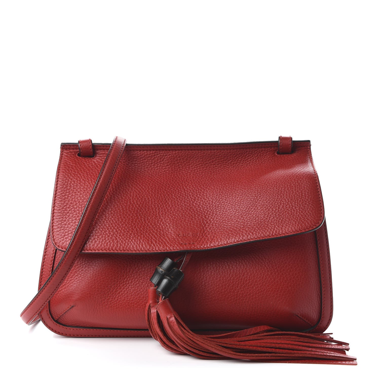 Gucci Pebbled Calfskin Medium Bamboo Daily Flap Shoulder Bag Red 1 of 9