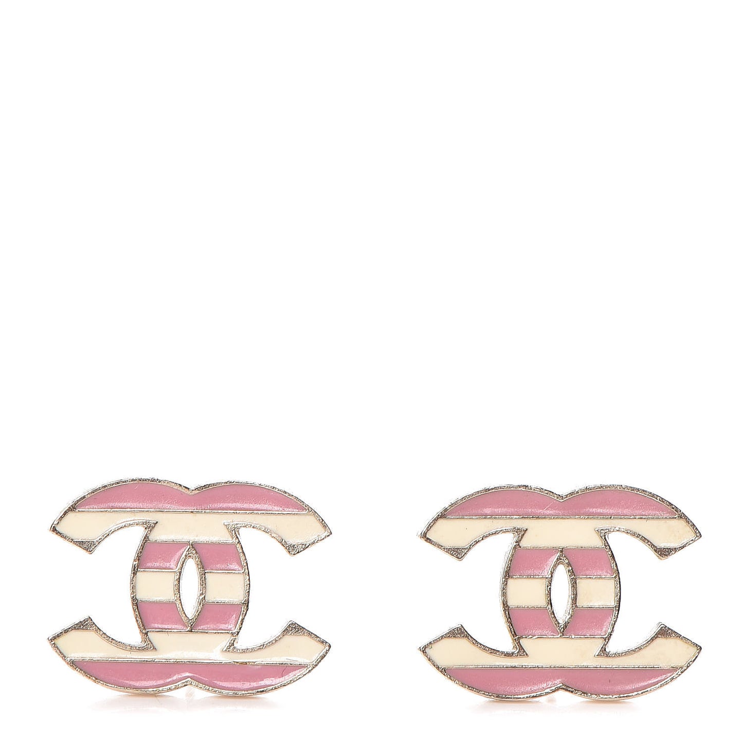 Enamel Striped CC Earrings Pink White Gold