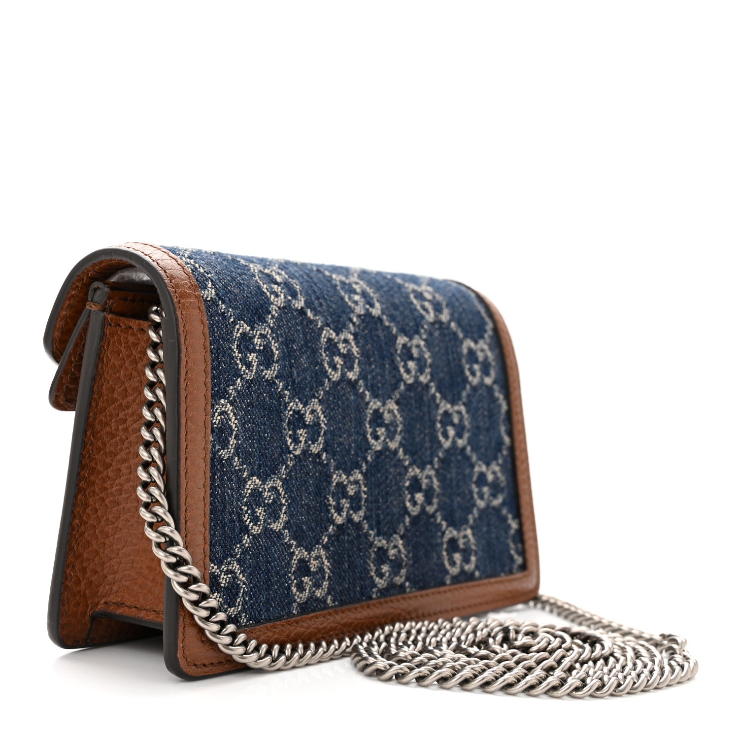 Gucci New Denim GG Monogram Dollar Calfskin Enamel Super Mini Dionysus Shoulder Bag Blue Tea Cuir Epilog Electric Blue 3 of 10