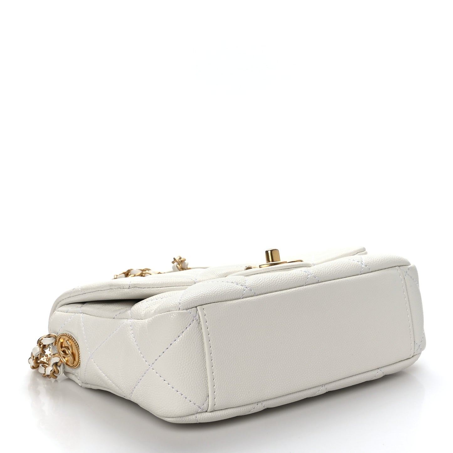 Caviar Quilted Small Twist Your Buttons Flap White