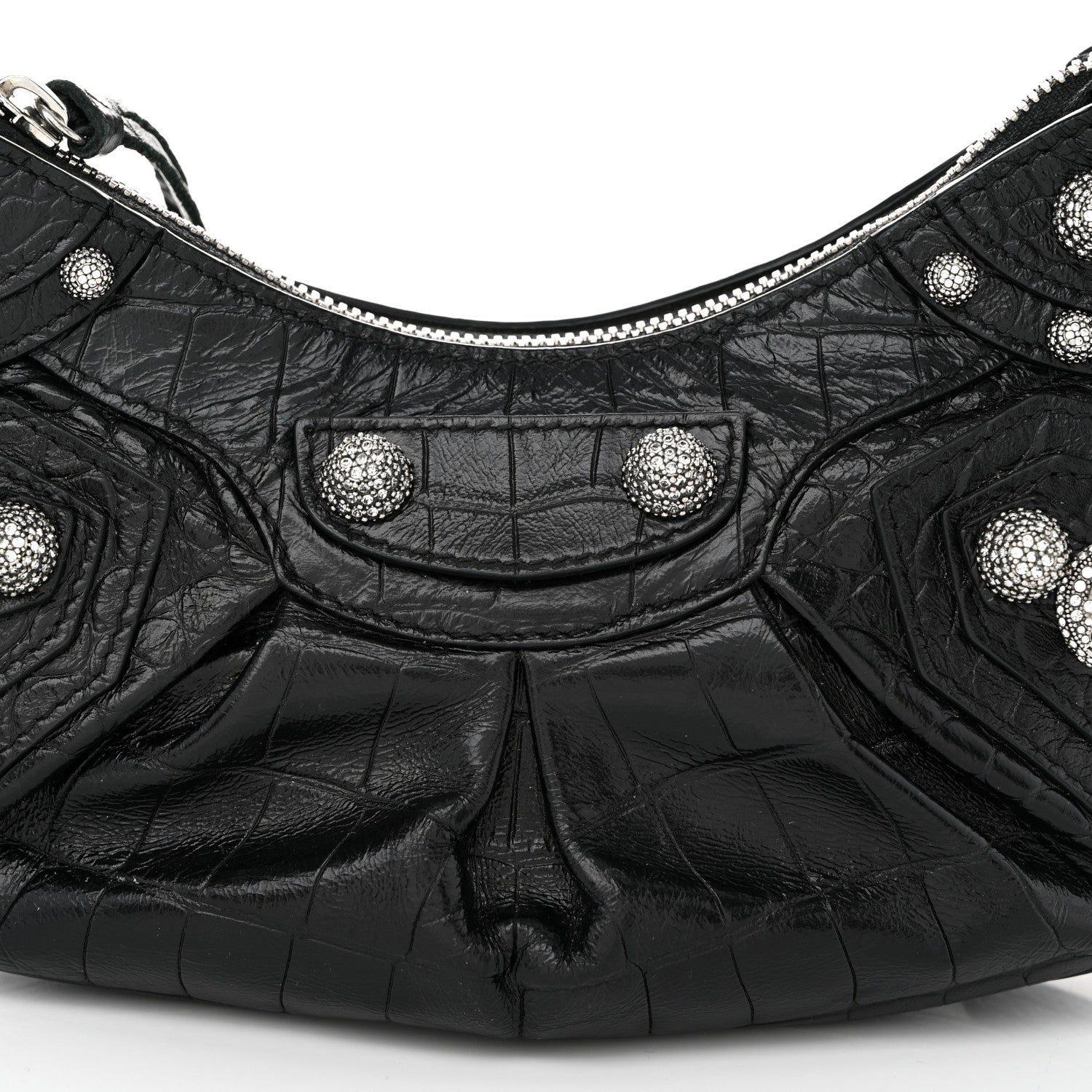 Balenciaga Extra Supple Calfskin Crystal Crocodile Embossed Le Cagole Shoulder Bag XS Black 8 of 11
