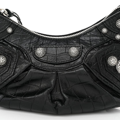 Balenciaga Extra Supple Calfskin Crystal Crocodile Embossed Le Cagole Shoulder Bag XS Black 8 of 11