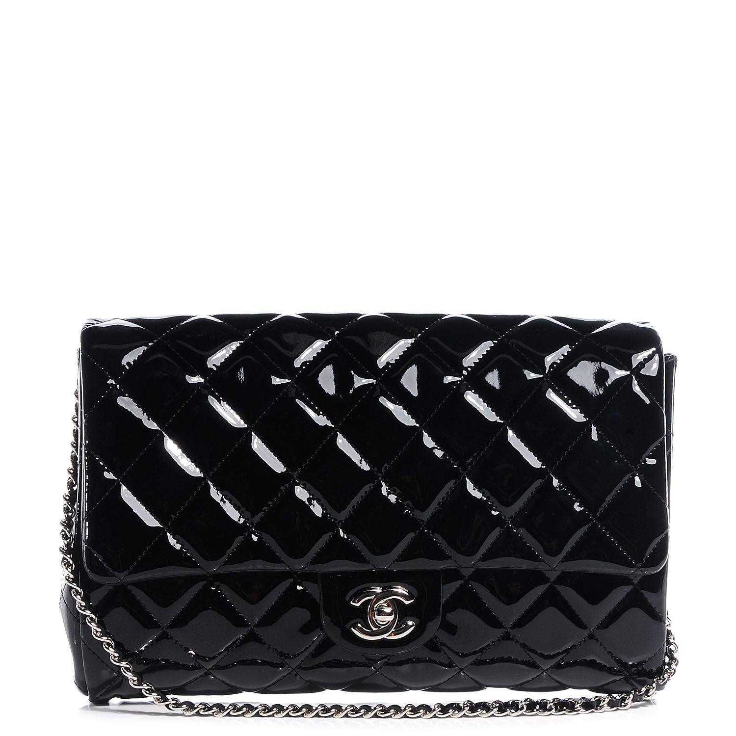 Chanel Patent Quilted Clutch with Chain Flap Black 1 of 6