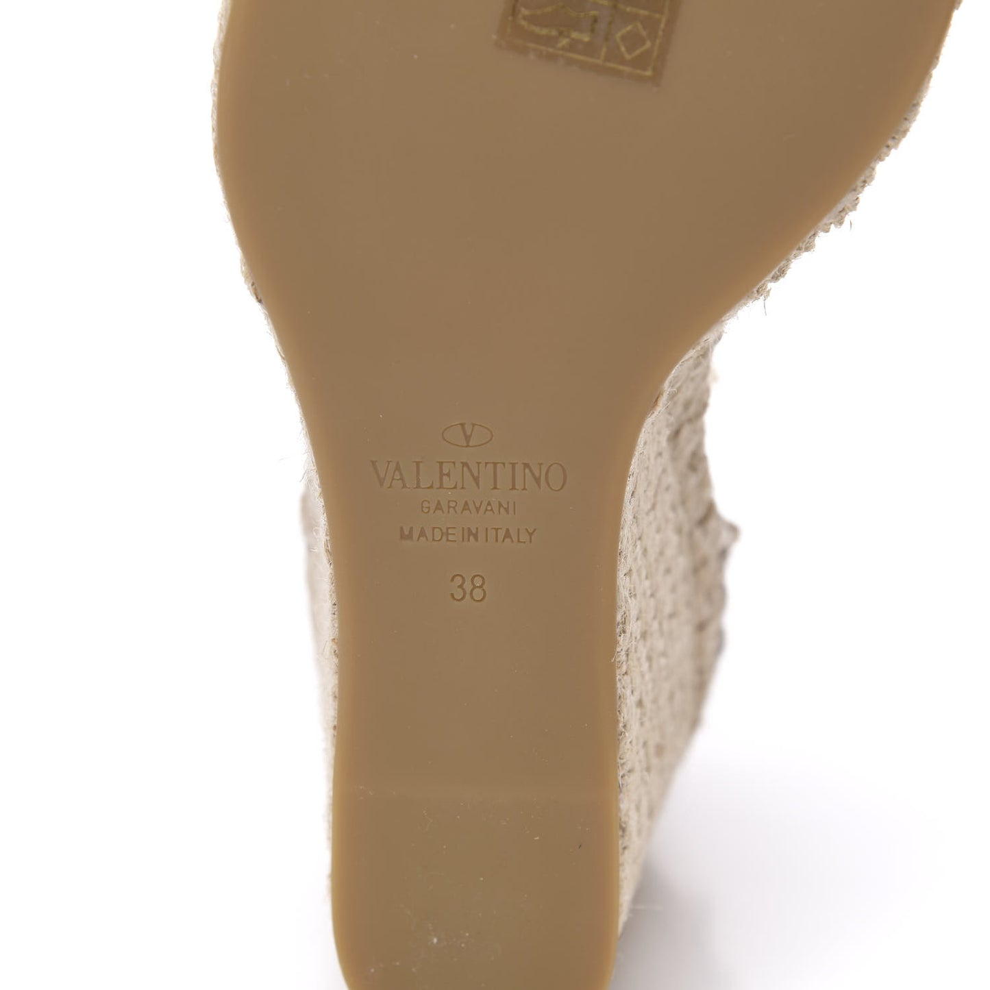 Grained Calfskin Rockstud Ankle Strap Espadrille 15/105mm Wedge Sandals 38 Poudre Natural