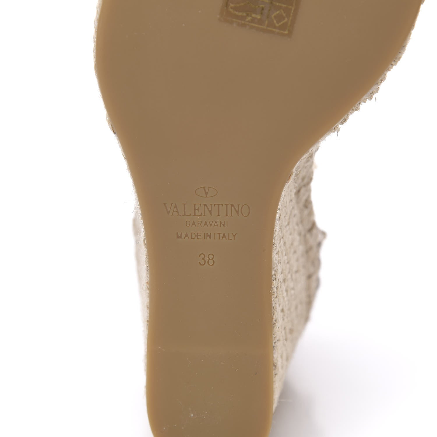 Valentino Garavani Grained Calfskin Rockstud Ankle Strap Espadrille 15/105mm Wedge Sandals 38 Poudre Natural 6 of 9