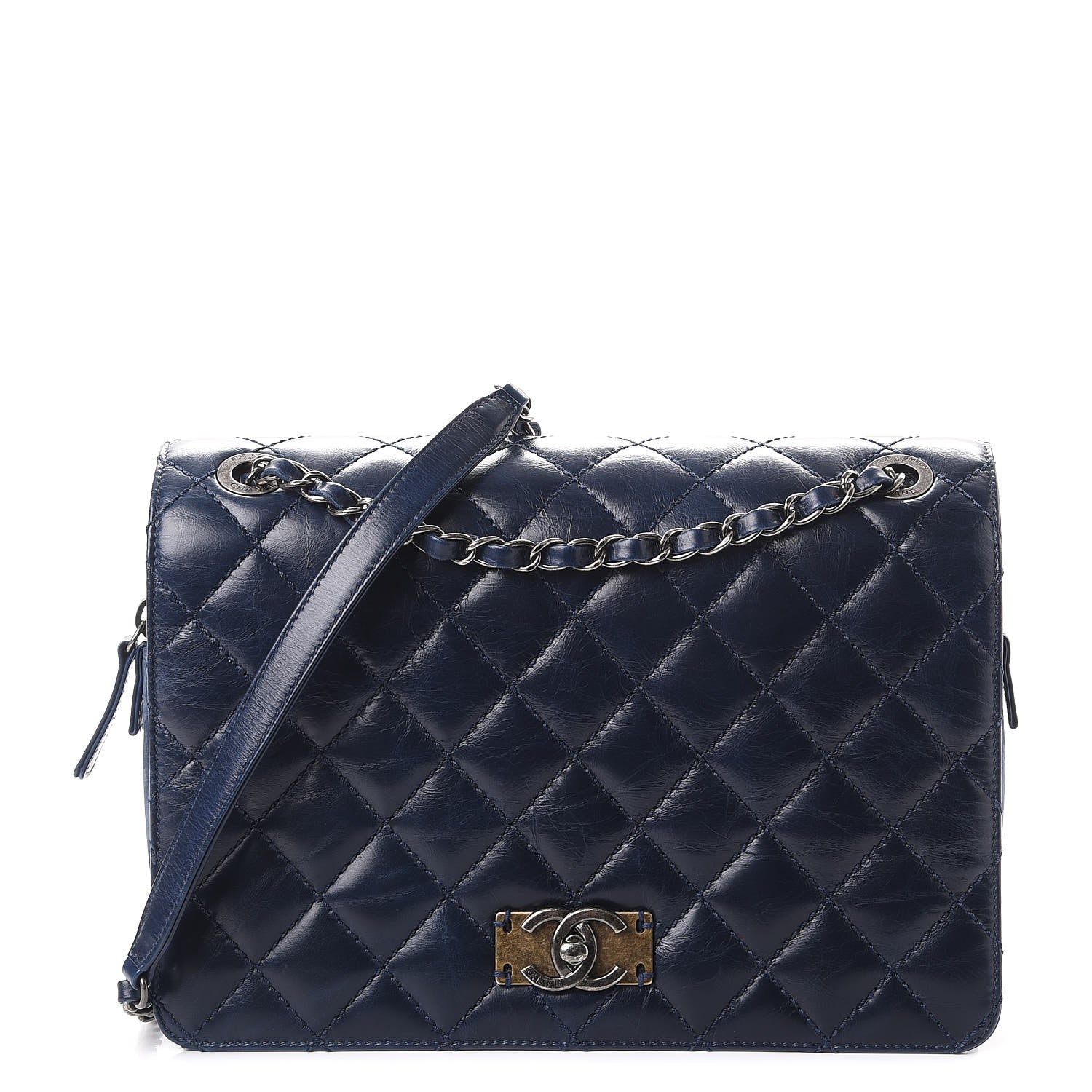 Chanel Glazed Calfskin Quilted Medium Day Trip Flap Navy 1 of 12
