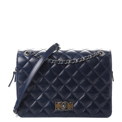 Chanel Glazed Calfskin Quilted Medium Day Trip Flap Navy 1 of 12