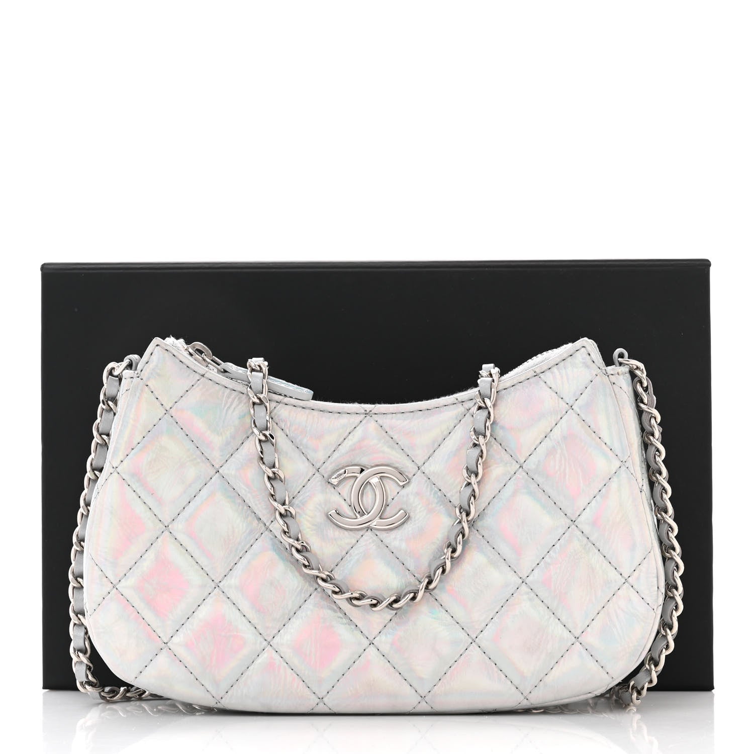 Chanel Iridescent Mirror Goatskin Quilted Clutch With Chain Silver 12 of 12