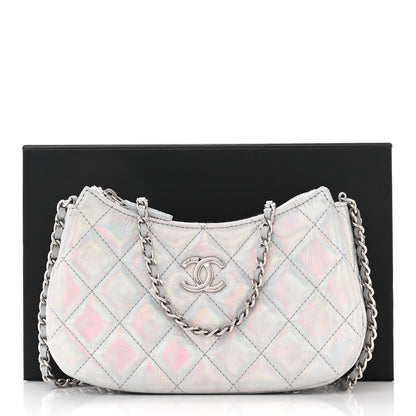 Chanel Iridescent Mirror Goatskin Quilted Clutch With Chain Silver 12 of 12