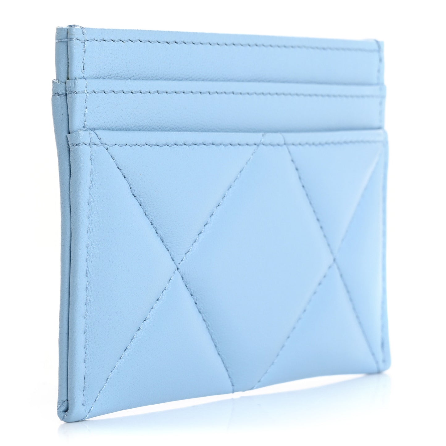 Lambskin Quilted Chanel 19 Card Holder Light Blue