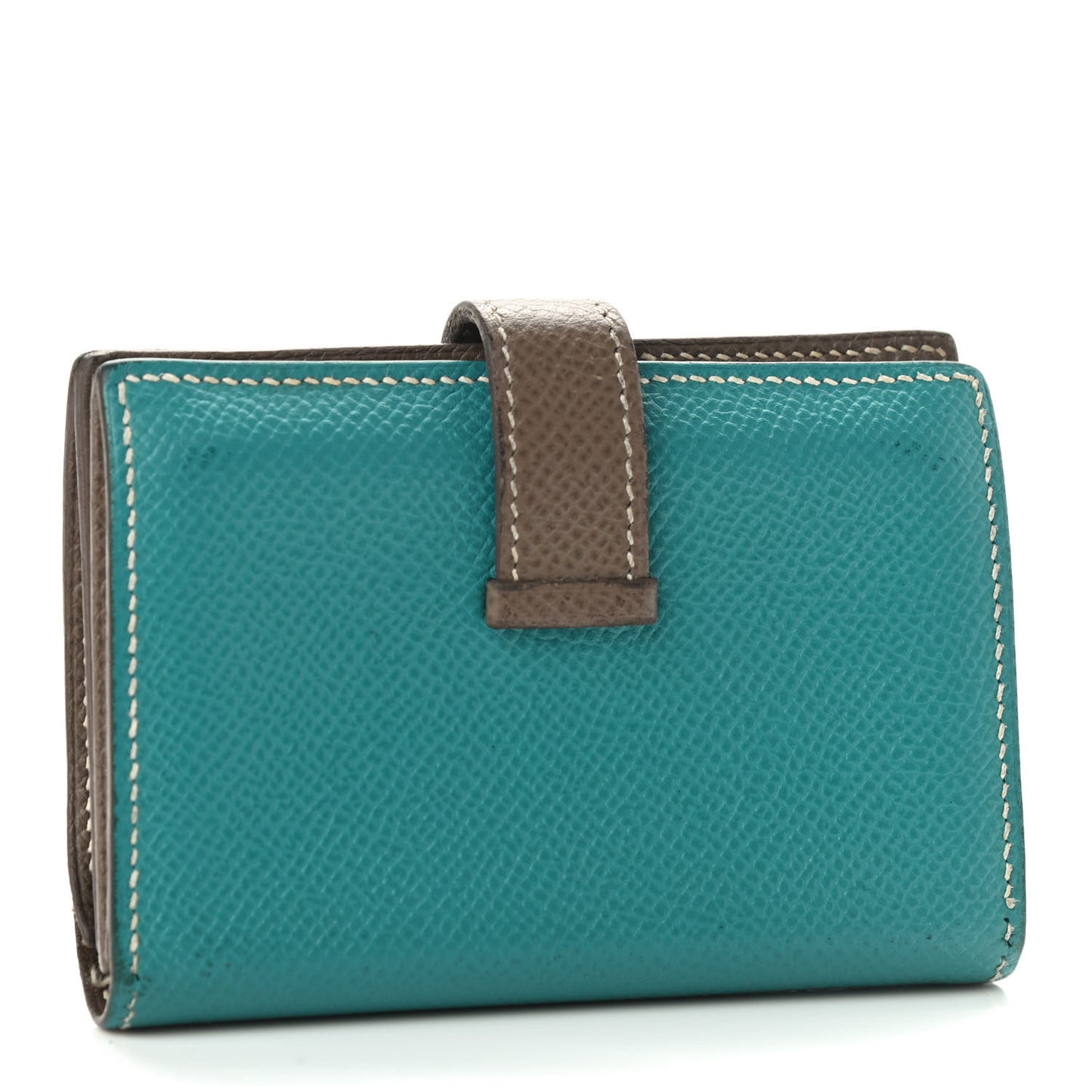 Epsom Bi Color Bearn Card Holder Wallet Bleu Paon Etoupe